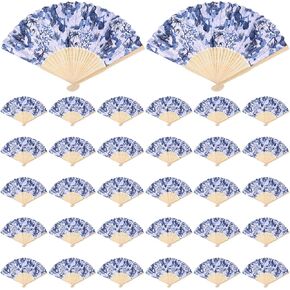 36 pcs 8 بوصة chinoiserie طباعة الورق مروحة اليد الأزرق والأبيض البورسلين القابل للطي باليد الرجعية المشجعين بالرقص لرقص حفل زفاف شاي حفلة المنزل الديكور النساء