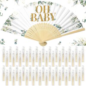 50 PCS Baby Shower Paper Fans مع أكياس أورجانية قابلة للطي قابلة للطي مراوح مراوح مزدوجة الجوانب الجانبية المحمولة الجانبية المعجبين بطيور لضيوف الحفلات الطفل تفضل الإمدادات (دش البيت الخضراء)