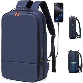 Business Backpack for Men 15.6 inch Expandable Slim Laptop Backpack With USB Charger Port Waterproof Anti-Theft Professional Work Computer Bag Hard Shell Backpack-Black