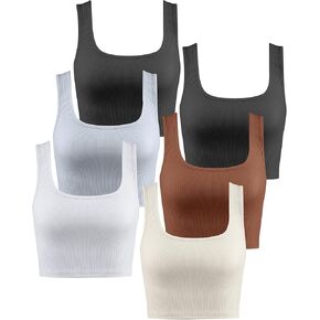 Jecery 6 Pack Women's Tank Tops Ribbed Seamless Workout Exercise Shirts Square Neck Cropped Tank 2025 Summer Basic Top