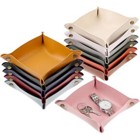 12 Pcs Leather Valet Trays, Key Tray for Women and Men, Leather Jewelry Valet, Portable Leather Tray Organizer for Entryway Desk Organizer for Phone, Keys, Wallet, Earphone, Watch, Coin- 12 Colors