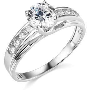14k White Gold SOLID Wedding Engagement Ring - Size 7