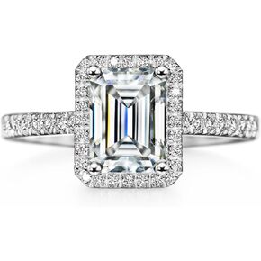 Michooyel 2ct Emerald Cut Moissanite خاتم الخطوبة للنساء D Color Moissanite VVS1 Halo Sterling Silver Women Rings