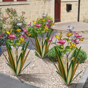Garden Outdoor Butterfly Enlarge Thickened Wind Resistant Metal Agave Garden Art Metal Plant Country Sculpture Statue Decorations Ornaments Artificial Waterproof lieslight Green 3pcs