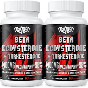 1400mg Beta Ecdysterone and Turkesterone Supplements, Maximized 98% Beta Ecdysterone & 20% Turkesterone Extract for Muscle Mass,Strength, Protein Synthesis, 60 Capsules