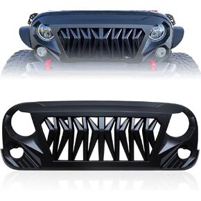 CarPartsDepot Front Shark Grille Compatible With Jeep Wrangler 2007-2018 JK JKU Rubicon Sahara Sport Unlimited Matte Black Angry Bird Grill