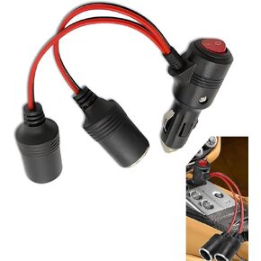 Car Cigarette Lighter Splitter, 12 V 1 to 2 Female Socket Cigarette Lighter Extension Cable, Plug and Play Waterproof Heat Resistant Adapter, for Cars Interior Accessory (Black & Red)