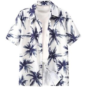 OYOANGLE Boy's Hawaiian Shirts Boho Tropical Print Short Sleeve Button Down Beach Vacation Shirt Tops