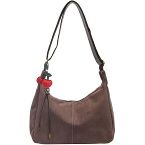 حقيبة حمل من جلد الغزال البني للنساء - حقيبة الكتف الرجعية للمكتب ، كل يوم ، التسوق ، السفر in Kuwait