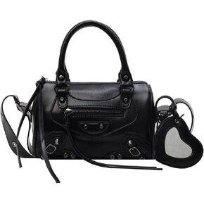 Women Y2k Satchel Purses and Handbags Trendy Vegan Leather Boston Barrel Bag Top Handle Punk Crossbody Shoulder Bag
