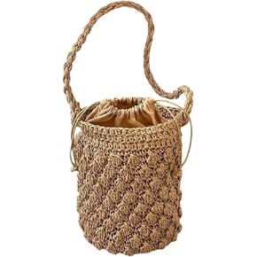 GORGLITTER Women's Wicker Purses Crochet Straw Bucket Bag Drawstring Popcorn Vacation Beach Bags