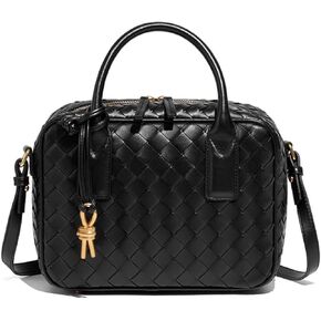 Trendy Woven Crossbody Bag for Women - Woven Top Handle Satchel Handbag - Weaved Hand Purse for Lady - Soft Vegan Leather