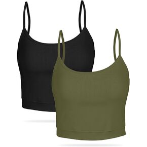 AURUZA 2Pcs Crop Tops for Women, Spaghetti Strap Camisole Tank Top, Basic Solid Going Out Top Sleeveless Shirt Summer Clothes