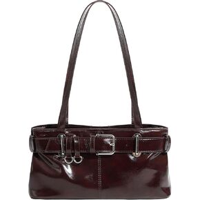 Women's Vegan Leather East West Y2K Buckle Belt Satchel Tote Shoulder Bag