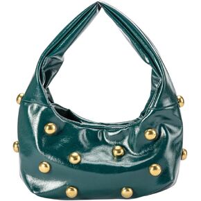 Verdusa Women's Rivet Decor Crescent Shoulder Bag Vintage Waxed Leather Handbag