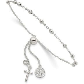 925 Sterling Silver St. Benedict Adjustable Rosary Cable Chain Bracelet for Women, White, AFJ-QG-QG6562-MP