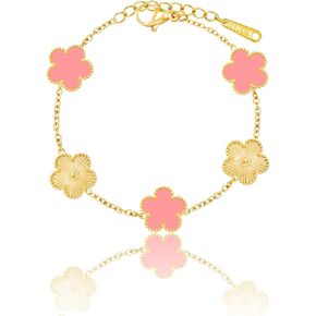 14K Gold Plated Dainty Colorful Five Leaf Clover Dot Bracelets for Women Lucky Flower Jewelry