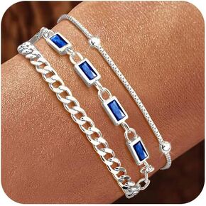 MUCCA Layered Silver Bracelets for Women Adjustable 925 Sterling Silver Chain Bracelets for Women Stackable Lady Trendy Jewelry Sets for Gatherings, Party and Mother's Day