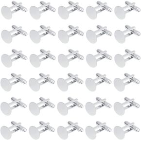 DICOSMETIC 30Pcs Men’s Cufflinks Silver Blank Cufflinks Bulk Brass Cufflink Studs Cuff Buttons with Clear Glass Cabochons for Apparel Clothes Buttons Making, Tray: 18mm