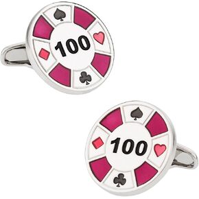Cuff-Daddy Red Poker Chip Texas Hold 'Em Poker Lucky Gambling Cufflinks with Presentation Gift Box Perfect for Gambler Special Occasions