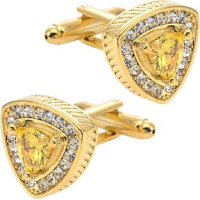 Golden Triangle Zircon Gemstone Cufflinks for Men Women Crystal Elegent Men's Cufflinks Jewelry for Wedding Party Anniversary Business Events Tuxedo Dress