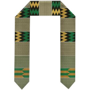 Tradition Green Pattern Graduation Mall Plain Graduation Honor Stole Kente Black With Gold Trim Unisex Adult 72" Long
