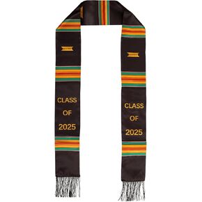 Kente Graduation Stole with Honor Cord Graduation Sash Class of 2025, Custom Graduation Stole 4.5 x 72 inches (1, Graduation Stole with Cord)