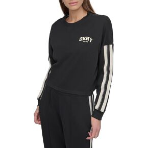 DKNY Womens Stripe Logo Logo Crewneck Sweatshirt