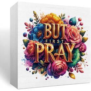 Inspirational Floral Christian Gifts for Women Religious Bible Verse Wooden Box Sign Rustic Desk Decor Decorative Farmhouse Home Decorations Desk Office Accessories Bookshelf Table Block Plaque
