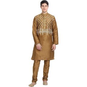 Skavij Men's Kurta Pajama 2 قطعة مجموعة Art Silk Silk Party Party Suit