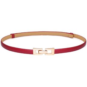Women's Skinny Belts Thin PU Leather Waist Belt with Gold Alloy Buckle for Dresses