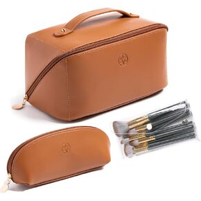 Travel Makeup Bag Waterproof Open Flat with Compartments, Large & Small Makeup Bag Organizer, PU Leather Toiletry Bag for Women, Cosmetic Bag, Make up Case Pouch, Make up Bags (4 Pcs Set)