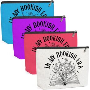 4PCS Book Lovers Gifts Makeup Bag, Bookish Gifts Cosmetic Bags for Women, Reading Accessories Travel Toiletry Bag Zipper Pouch Book Club Gift for Girls Readers Librarian Teacher Appreciation