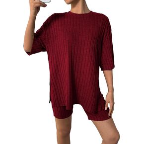 BeadChica Womens 2 Piece Lounge Sets Summer Outfits Ribbed Knit Matching Outfit Oversized Tshirts Biker Short 2025 Fashion