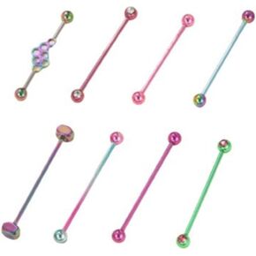 8pcs 14g متعدّر الفولاذ المقاوم للصدأ ، أقراط الحديد الصناعية الوردي للنساء اللطيفات البار الصناعية الملونة الغضروفية عن الأقراط الصناعية للمجوهرات 30 مم 32 مم 35 مم 38 ملم