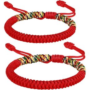 Handmade Braided Red Bracelet For Men Women Tibetan Lucky Amulet Knot Bracelet Woven Thread String For Friend and Couple Peace and Protection