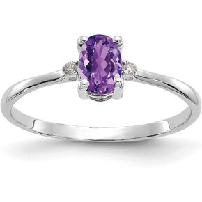 Amethyst February Birthstone Ring in Real 14k White Gold