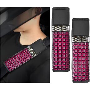 2 PCS Car Seat Belt Cover, Bling Rhinestone Crystal Seat Belt Shoulder Pad Neck Cushion Protector, Leather Diamond Seatbelt Shoulder Strap Covers, Interior Car Accessories (Purple)