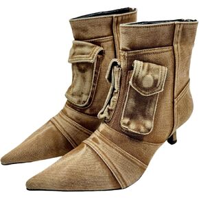 Denim Boots for Women Short Ankle Jeans Booties Kitten Low Heel Boots Womens Pointed Toe Boot With Zipper Fashion Casual Shoes