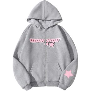 Floerns Women's Letter Print Long Sleeve Zip Up Hoodie Jacket Sweatshirt