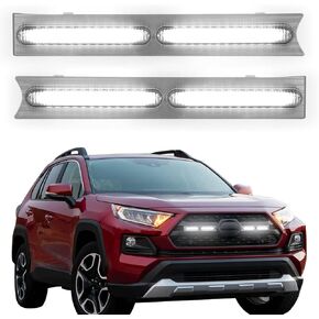 LED Grille Lights Fits for 2019-2024 Toyota RAV4 Accessories Exterior Front Grill Insert Light for 5th Gen Hybrid Adventure TR D Off-Road 5311142220(Amber Lights)