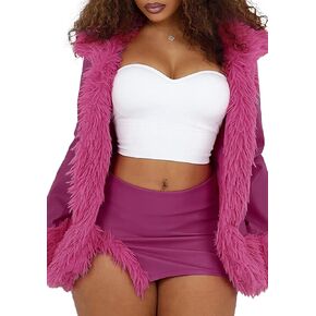 Women's Sexy Leather Skirt Sets Long Sleeve Cardigan Feather Trim Fur Jacket High Waisted Mini Skirt Set