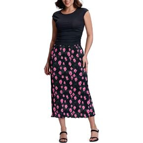 Kimmery Summer Casual Two Piece Skirt Set for Women Crew Neck Crop Tops Elastic Waist Midi Skirt Outfits