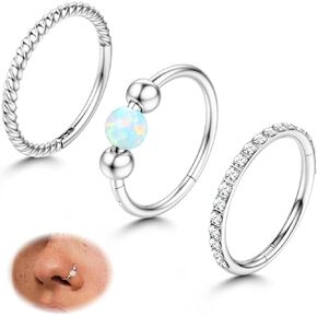 3pcs Hoop Nose Rings for women 316L Surgical Steel 18K Gold Nose Ring Hoop 8mm/10mm Nose Hoop Hinged CZ Conch Clicker Lip Rings Cartilage Helix Rook Tragus Daith Earring Hoops Body Piercing Jewelry