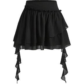 Verdusa Women's Tiered Layered Mesh Mini Skirts High Waisted A Line Flowy Ruffle Skirt