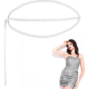 Pearl Body Chain, Layered Pearl Waist Chain Adjustable Belly Chains Belt for Dresses Pearl Belt Chain for Women Girls