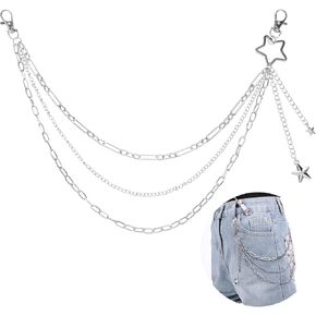 Star Pants Chain, Jean Chain, Pocket Chains with Lobster Clasp for Pants, Silver Layered Pant Chains Wallet Pocket Accessories for Women and Men
