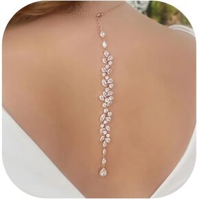 Simple Crystal Leaf Back Chain Body Jewelry for Women Festival Rhinestone Necklace Bridal Wedding Backdrop Body Accessories Jewelry