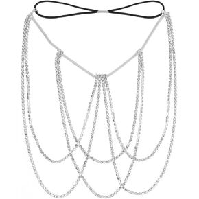 DRESBE Rhinestone Thigh Chain Jewelry Silver Leg Chains Body Accessories for Women