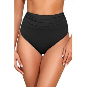 Zmart Women's High Waisted Bikini Bottoms Ruched Tummy Control Bathing Suit Bottom Full Coverage Swimsuit